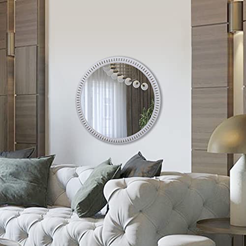 Rustic Round Wood Mirror 24Inch - Farmhouse Circle Mirror With Beaded Decor Distressed Wall Decorative Mirrors For Bathroom, Bedroom, Living Room, Or Entryway #TOP3