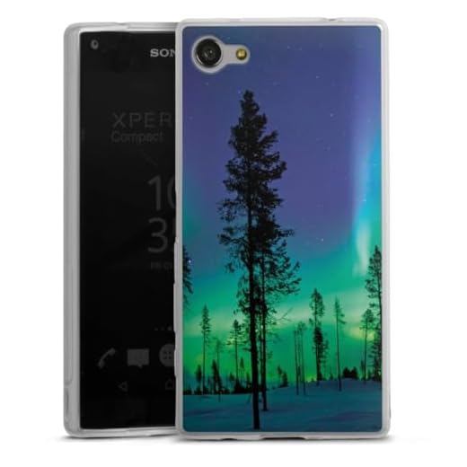 DeinDesign Slim Case extra dünn kompatibel mit Sony Xperia Z5 Compact Silikon Handyhülle transparent Hülle Lichteffekte Nordlicht Nacht