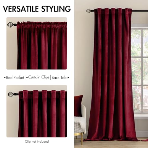Image of MIULEE Velvet Curtains 52x96 inches 2 Panels Burgundy Red Blackout Curtains | Luxury, Bedroom Living Room, Thermal Insulated, Super Soft Christmas Window Drapes, Rod Pocket & Back Tab
