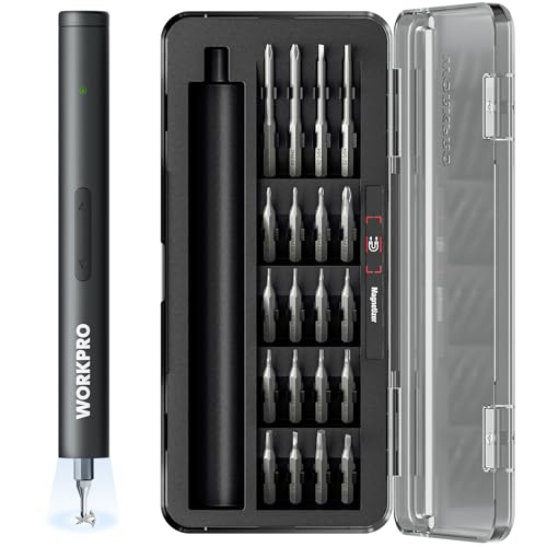 Image of WORKPRO 20-in-1 Mini Electric Screwdriver with Magnetizer & S2 Steel Bits, 3.6V Rechargeable Precision Screwdriver Set for Electronics, Phone, Camera, Laptop & Watch