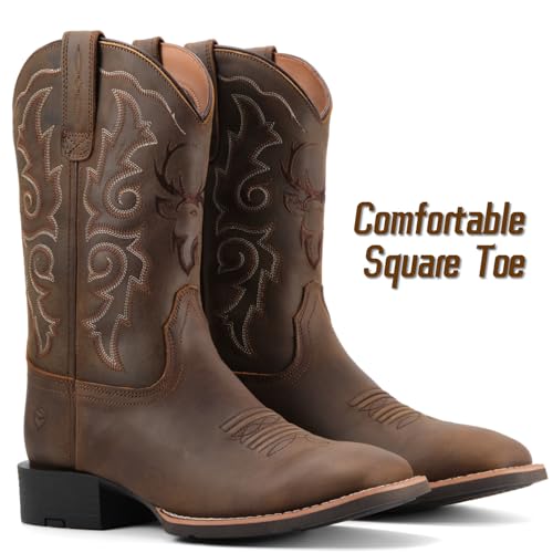 Image of SUREWAY Cowboy Boots For Men - Mens Square Toe Western Boot,Oil /Slip Resistant,Durable Fashionable Classic Pull on 10 Inch Boots Mid Calf Wellington Boots