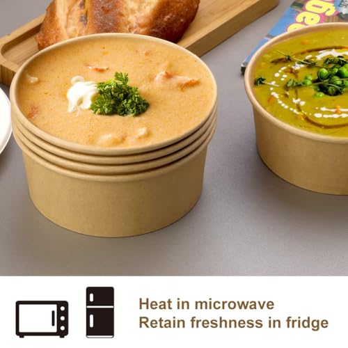 Image of 37 Oz 25 Pcs Disposable Meal Prep Containers with Lids, Paper Bowls | 1100 ML Disposable Salad Bowls with Lids, Round Kraft Food Containers for Salad, Ice Cream, Yogurt