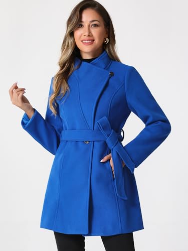 Image of Allegra K Women's Winter Elegant Stand Collar Overcoat Long Belted Pea Coat