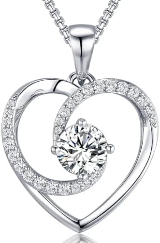 18K White Gold Plated Heart Necklaces for Women, Romantic jewelle...
