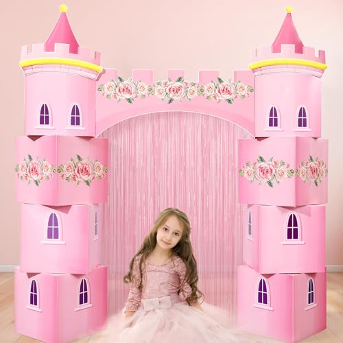 party greeting 12 Pcs Princess Party Decorations Pink Princess Themed Cardboard Castle Playhouse Royal Castle Photo Booth Props Fringe Curtains for Girls Baby Shower Birthday Trunk or Treat Supplies