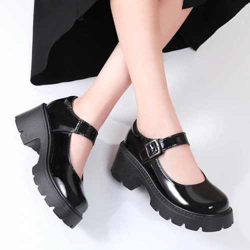 Image of Mary Jane Shoes Women Platform Mary Janes for Women Chunky Heels Women's Pumps Fashion Comfortable Dressy Casual Work School Office Shoes