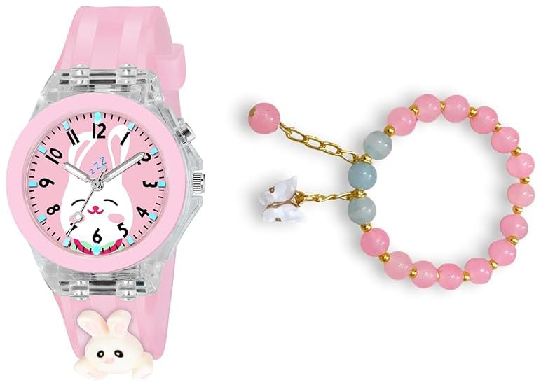 Acnos 2 Pieces Kids Premium Rubber Watch Gift Set for Kids Watch Bracelet Gift for Daughter Gift for Birthday Luxury Gifting for Her Water Resistant