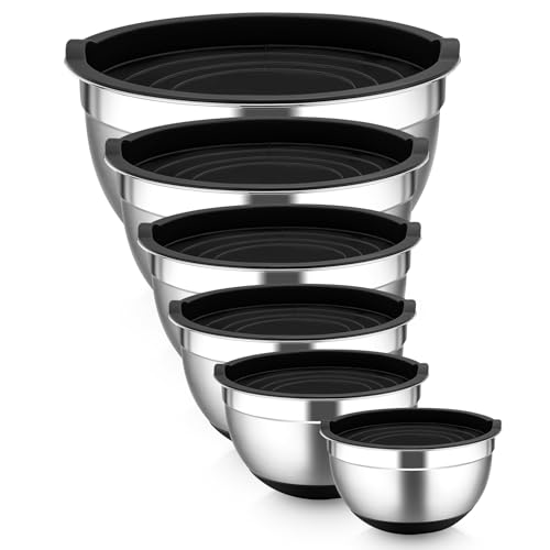 Homikit Mixing Bowl Set with Lids, Stainless Steel, Black