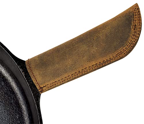 Cestantiq, Leather Hot Handle, Panhandle Potholder, Heavy Duty Leather Double Stitched, Slides On/Off Easily Onto Metal Skillet Grips, Essential Cookware Handmade Includes :: Brown #TOP29