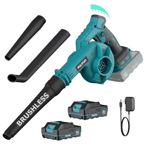 Soplador de Hojas, Soplador Hojas de 20V con 2 Baterías y Cargador, Soplador de Hojas Bateria de 165CFM con 6 Modos de Velocidad, Ligero para Jardín, Patio, Soplar Hojas y Polvo