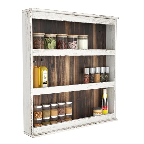 Nisorpa 3 Tier Spice Rack Wall Mount, Rustic Burnt Wood Wall Hanging Spice Rack Kitchen Spice Shelf Organizer for Seasoning Jars or Condiment Bottles, 19.68 x 3.35 x 21.25 Inches