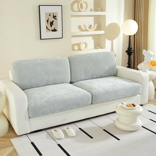 Housse coussin dossier chenille gris clair housse canapé angle L - 2