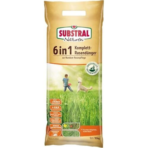 Substral Naturen 6in1 Komplett Rasendünger, mit Sofort und Langzeitwirkung mit Extra Kalk und Kalium, 135 m², 10 kg