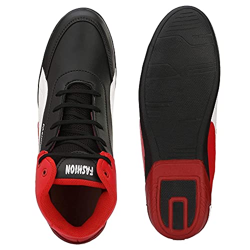 Image of Shoe Island Icon-X Fashionable Red Black Leather Trendy Modern Lace Ups Running Basketball Sports Casual Shoes Sneakers for Men (BAB5015)