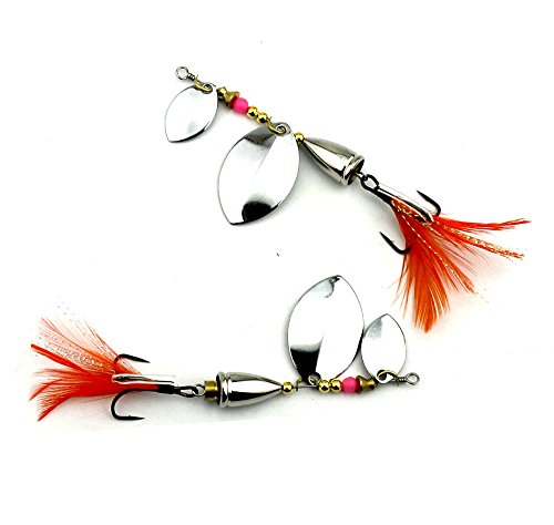 LENPABY 5PCS Feather Fishing Hooks,Rooster Tail, Fishing Spinner Spoon Lures Rotatable Inline Bass Trout Fishing Tackle Baits 9.3CM-16.3G Spinners,Spinnerbaits,Blade Spinner Baits