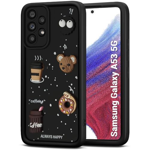 Image of TheGiftKart Back Cover Case for Samsung Galaxy A53 5G | Cute Fun Cartoon 3D Bear Coffee Case | Full Camera Protection | Shockproof Back Cover Case for Samsung Galaxy A53 5G (Silicone, Black)