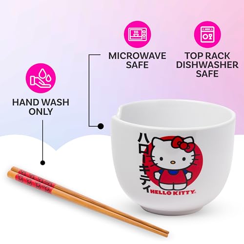 Image of Silver Buffalo Sanrio Hello Kitty Japan, Ramen Bowl with Chopsticks, 20oz