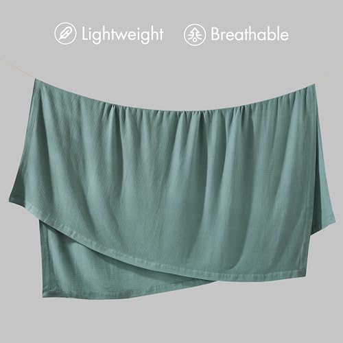 Image of Madison Park 100% Egyptian Cotton Twin Size Bed Blanket for Summer Teal | Cozy Soft Breathable Durable, Waffle Weave Woven Casual, Lightweight Knit All Season Throw for Bed Couch or Sofa, OEKO TEX