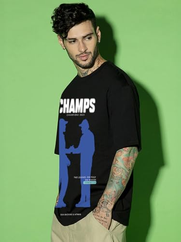 Image of Bewakoof Men's Cotton Graphic Print Oversized Fit Half Sleeve Round Neck T-Shirt | Casual Wear | Street Wear | Oversized t Shirt for Men Cotton | Baggy