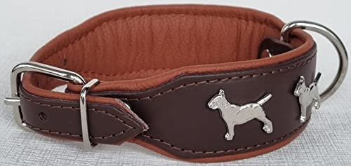 Bullterrier HUNDEHALSBAND - Halsband, Halsumfang 33-41cm/45mm, Leder Schwarz; Braun/Cognac (Braun/Cognac)