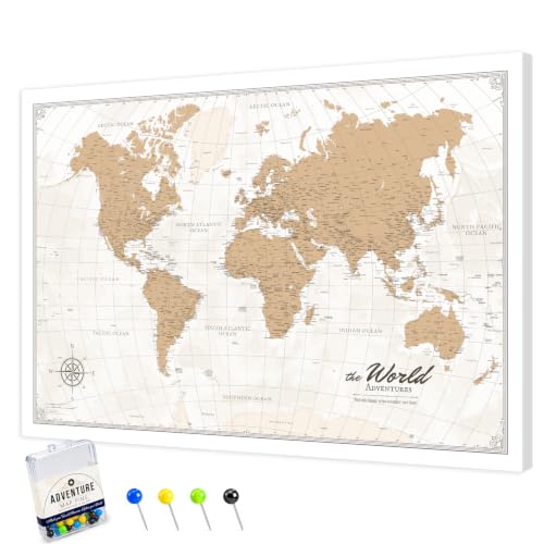 Image of IPIC Vintage World Travel Map with Pins, World Map Pin Board, Size 42x28 in