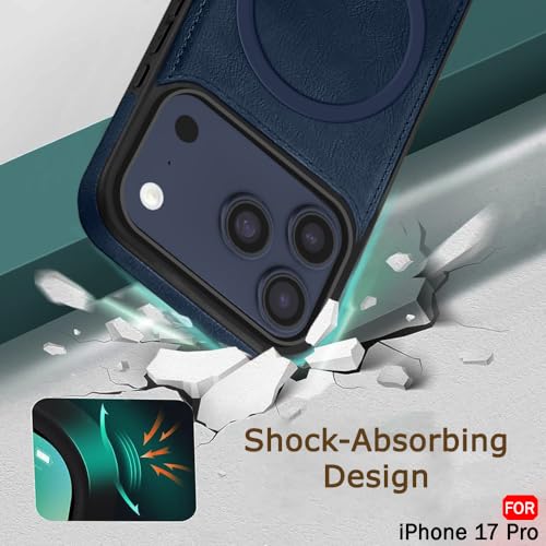 Image of TheGiftKart Genuine Leather Finish Back Cover Case for iPhone 17 Pro | Shockproof Design | Raised Edges for Camera & Screen Protection | Stunning Minimalist Design Cover (MagSafe Compatible, Blue)