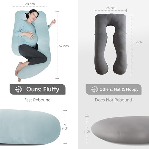 Image of MOON PARK Pregnancy Pillows for Sleeping - U Shaped Full Body Maternity Pillow with Removable Cover - Support for Back, Legs, Belly, Hips - 57 Inch - Ice Blue - Cooling Cover