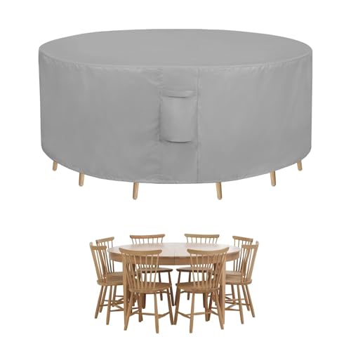 Easy-Going Round Patio Furniture Cover Waterproof Outdoor Dining Table and Chair Cover Anti-UV Outside Sectional Sofa Set Covers (84"DIA x 28"H, Grey) Grey 84"DIA x 28"H