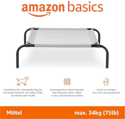 2. Bild von Amazon Basics Kühlendes erhöhtes Hund Haustierbett, M, Grau, L 110 x B 65 x H 19 cm M