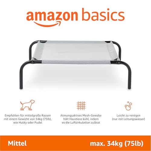 Amazon Basics Kühlendes erhöhtes Hund Haustierbett, M, Grau, L 110 x B 65 x H 19 cm