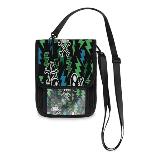 Portafogli da viaggio borse per telefono a tracolla teschio e fulmine borsa da porta passaporto per donne e uomini Multicolore Taglia unica casual