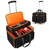 SNIGJAT Rolling DJ Bag, Large Capacity DJ Cable Bag with Detachable Dividers and Trolley, Gig Bag for Musicians, Musician Cable Organizer with Padded Handle and Pocket for Laptop, DJ Acessories