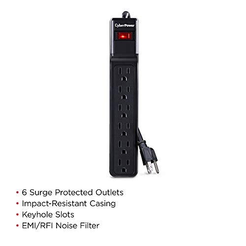 Cyberpower Csb6012 Essential Surge Protector, 1200J/125V, 6 Outlets, 12Ft Power Cord, Black #TOP4
