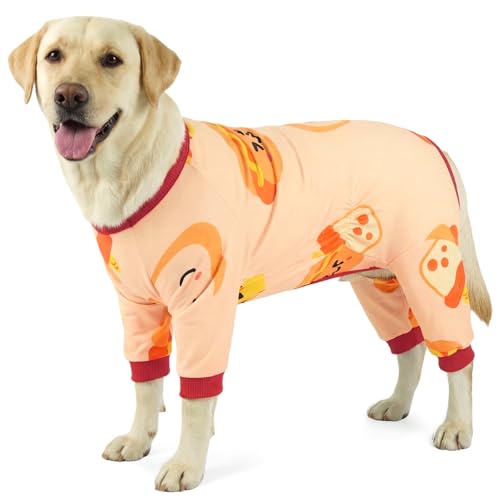 Image of BRKURLEG Soft Dog Pajama, Dog Recovery Suit, Orange, XXL | Long Sleeve Prevent Shedding, Anti-Licking wounds, Pet Onesie Cute & Stretchy Puppy Jumpsuit Pjs for Small to Large Breeds