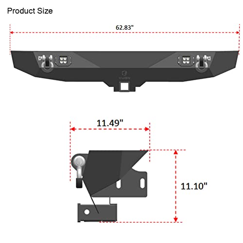 Vijay Rear Bumper Compatible With 2007-2017 Wrangler Jk丨Jku With Led Lights And D-Rings And 2"Hook Receivers #TOP2