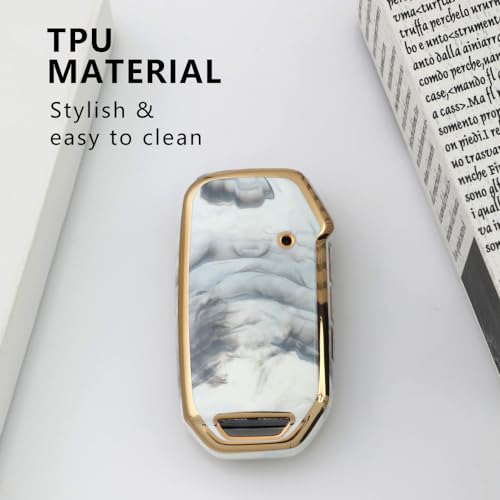 Image of Keyzone TPU Car Key Cover Compatible for: Kia Carens Seltos, Sonet 2023 Onwards 4 Button Smart Key (Compare Key Shape Before Ordering) (Marble)