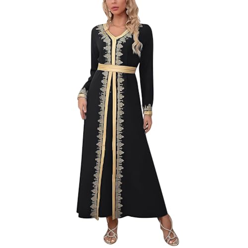 Image of FYMNSI Women Muslim Abaya Dress Islamic Dubai Modest Lace Belted Dress Abayas Kaftan Eid Prayer Clothes Arabian Maxi Robe