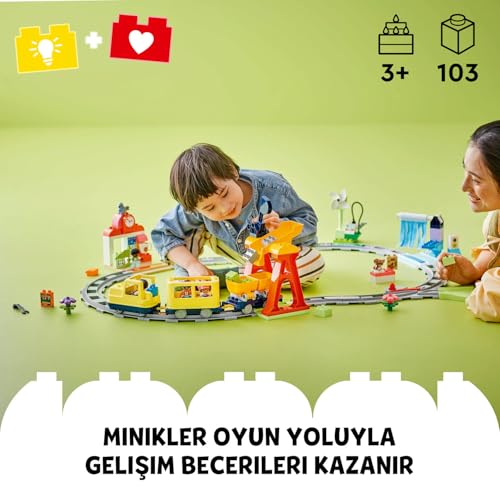 LEGO DUPLO Town Büyük İnteraktif Mahalle Treni 10428 – 3 Yaş ve Üzeri Çocuklara Özel Işıklı, Sesli ve Raylı Yaratıcı ve Eğitici Oyuncak Yapım Seti (103 Parça)