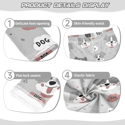 Cute Gray Dog Geometric Girls Leggings Ultra Soft Compression Yoga Gym Pants for Kids 4-10T3