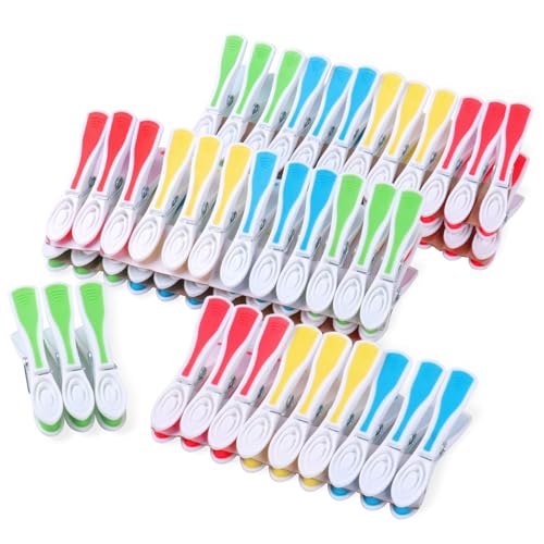 Czyan 60Pcs Plastic Clothes Pegs,3.27 Heavy Duty Spring Washing Pegs–UV Resistant,Windproof,Non-Slip – Laundry Pins for Drying Clothes,Bathroom,Kitchen,Crafts,Photo Display,Food Packaging (4 Colors)