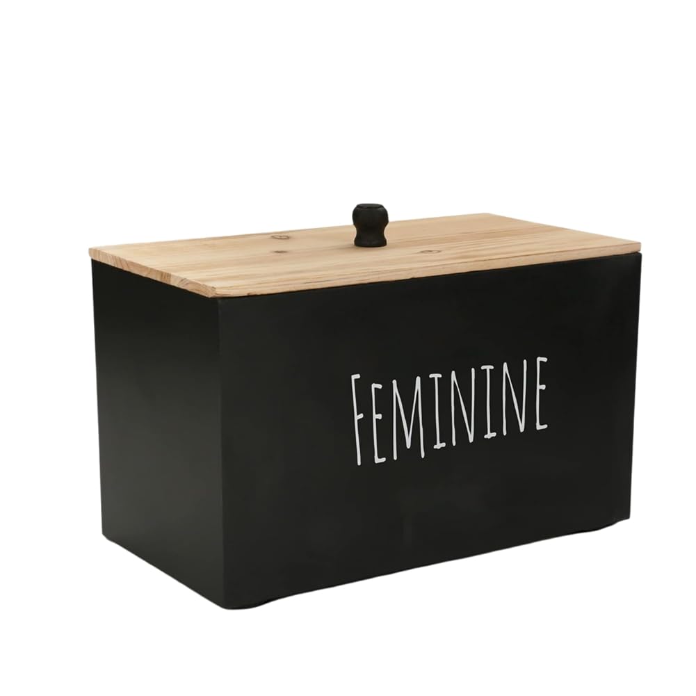 qimoi Farmhouse Style Women Product Organizer, Feminine Wood Container Box, for Bathroom Tampon Holder Storage Décor Black