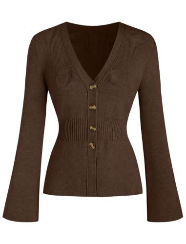 Image of ZAFUL Women's V Neck Button Down Ribbed Sweater Cardigan
