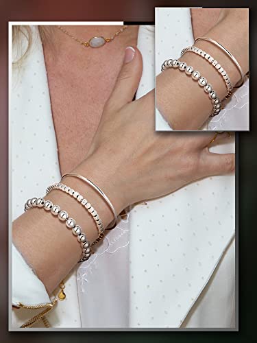 6 Pcs Beaded Bracelets for Women Stackable Elastic Bead Ball Sets Thin Bangle Stretch Cubic Bead Tennis Bracelet with Round Moissanite3