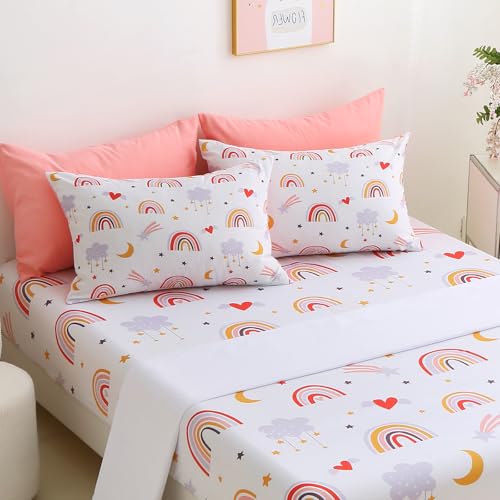 CINYEHB Full Comforter Set for Girls -7 in 1 Soft Bedding Sets Kids All Season Bed in a Bag - Flat Sheets-Fitted Sheet - Pillowcover, Cute Rainbow Moon Full Size Microfiber Bed Comforters — view 6