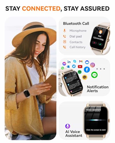 Image of Smart Watch for Men Women,1.85 inch HD Screen Bluetooth Fitness Tracker Step Counter /Sleep Monitor,110+ Sports Modes,IP68 Waterproof Smart Watch Compatible with iPhone Samsung Android Phone, Gold