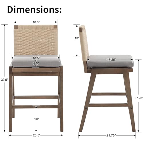 Image of 27 inch Woven Linen Counter Stools Set of 2, Grey