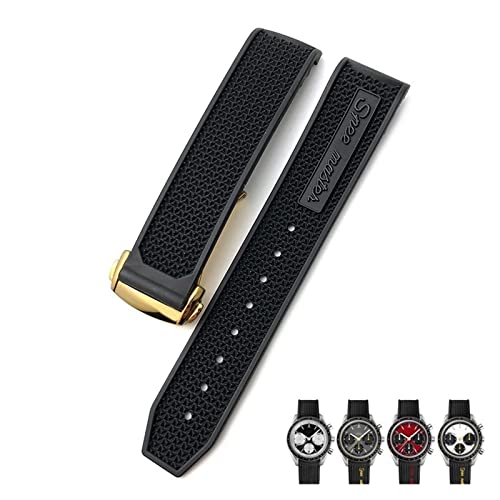 Bracelet montre souple pour Omega Seamaster 300 caoutchouc noir 20mm