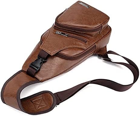 Miniatura 4 de Bolso bandolera de cuero para hombre, multiusos, bolso bandolera de hombro, color negro con puerto de carga USB