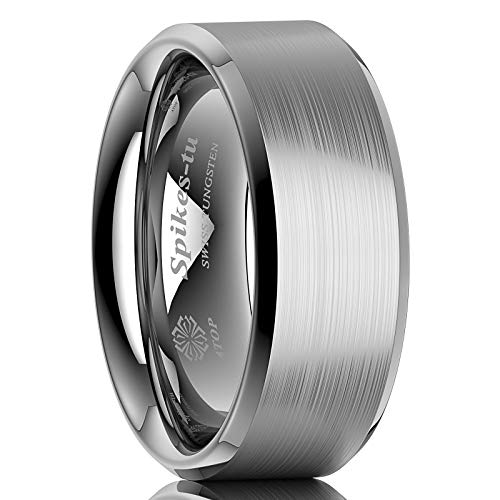 ATOP 8Mm Silver Wedding Band for Men Tungsten Carbide Ring Classic Brushed Comfort Fit Male Bridal Engagement Ring