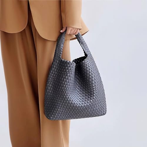 Image of Woven Tote Bag for Women with Purse, Vegan Leather Hobo Bags Large Handmade Underarm Shoulder Bag